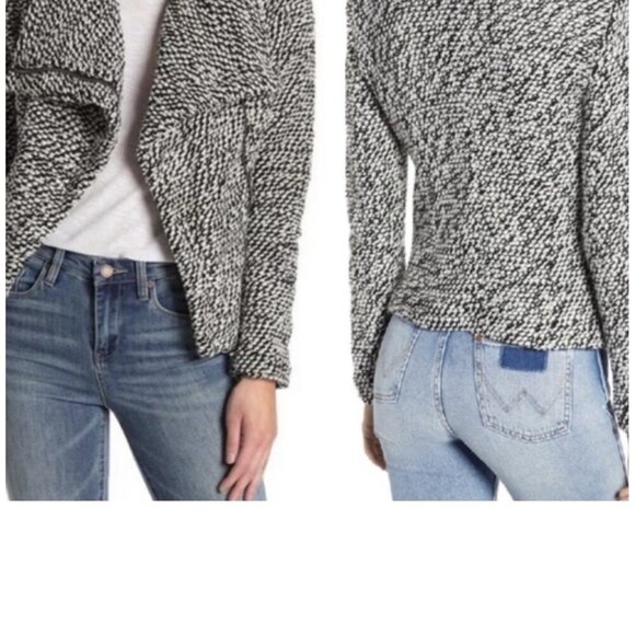 BlankNYC Jacket Womens XS Black White Boucle Wool Blend Asymmetrical Moto Zip - Picture 2 of 9